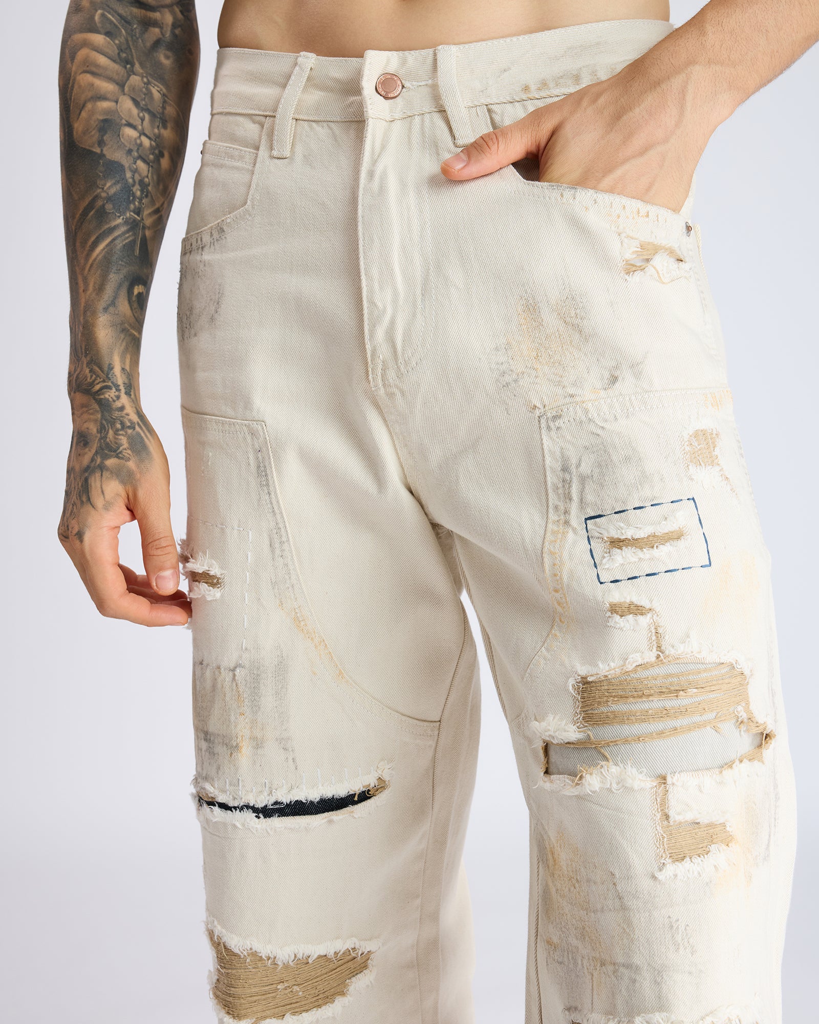 STRAIGHT-LEG JEANS WITH PATCHWORK DETAIL