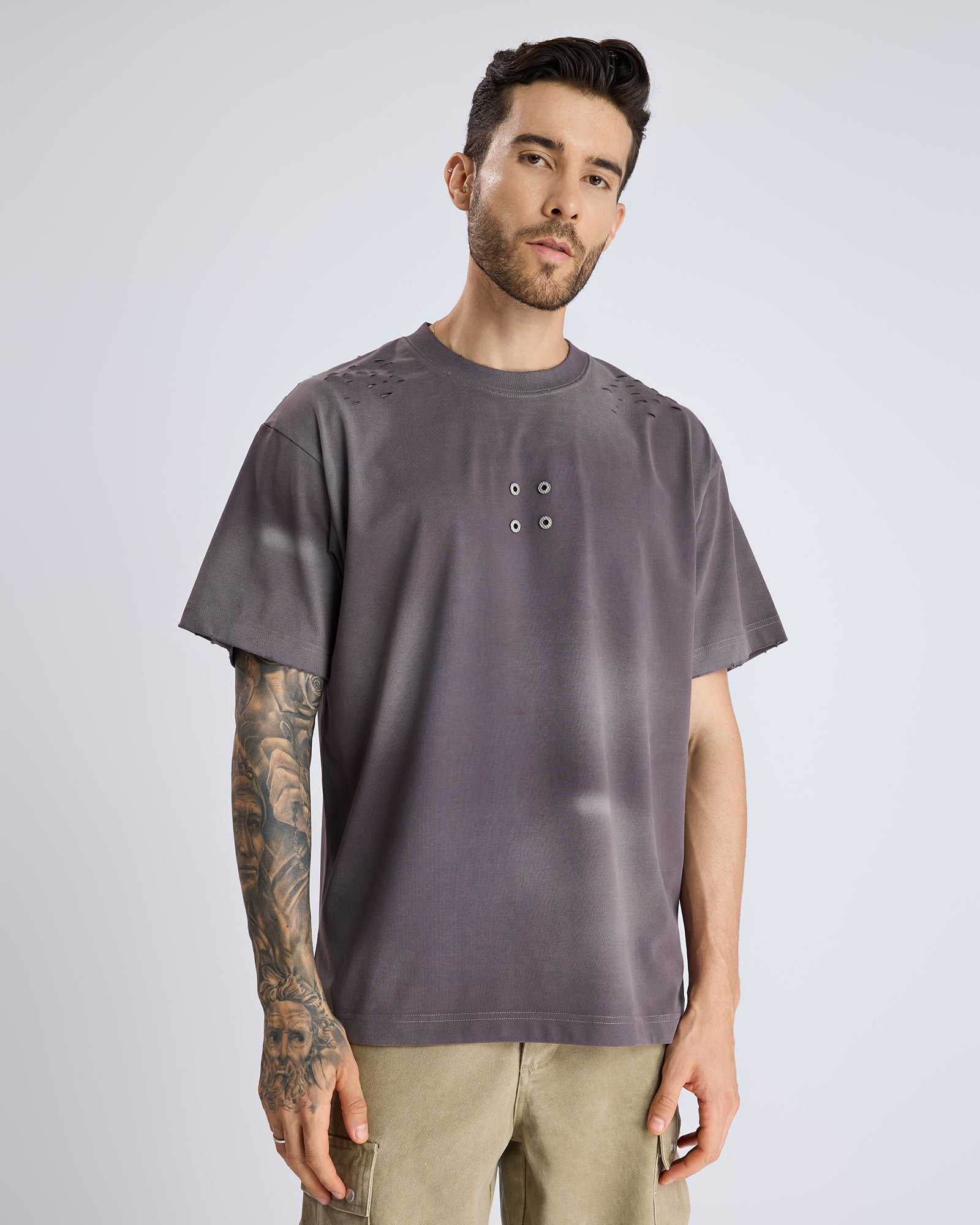 CHARCOAL EYELET T-SHIRT