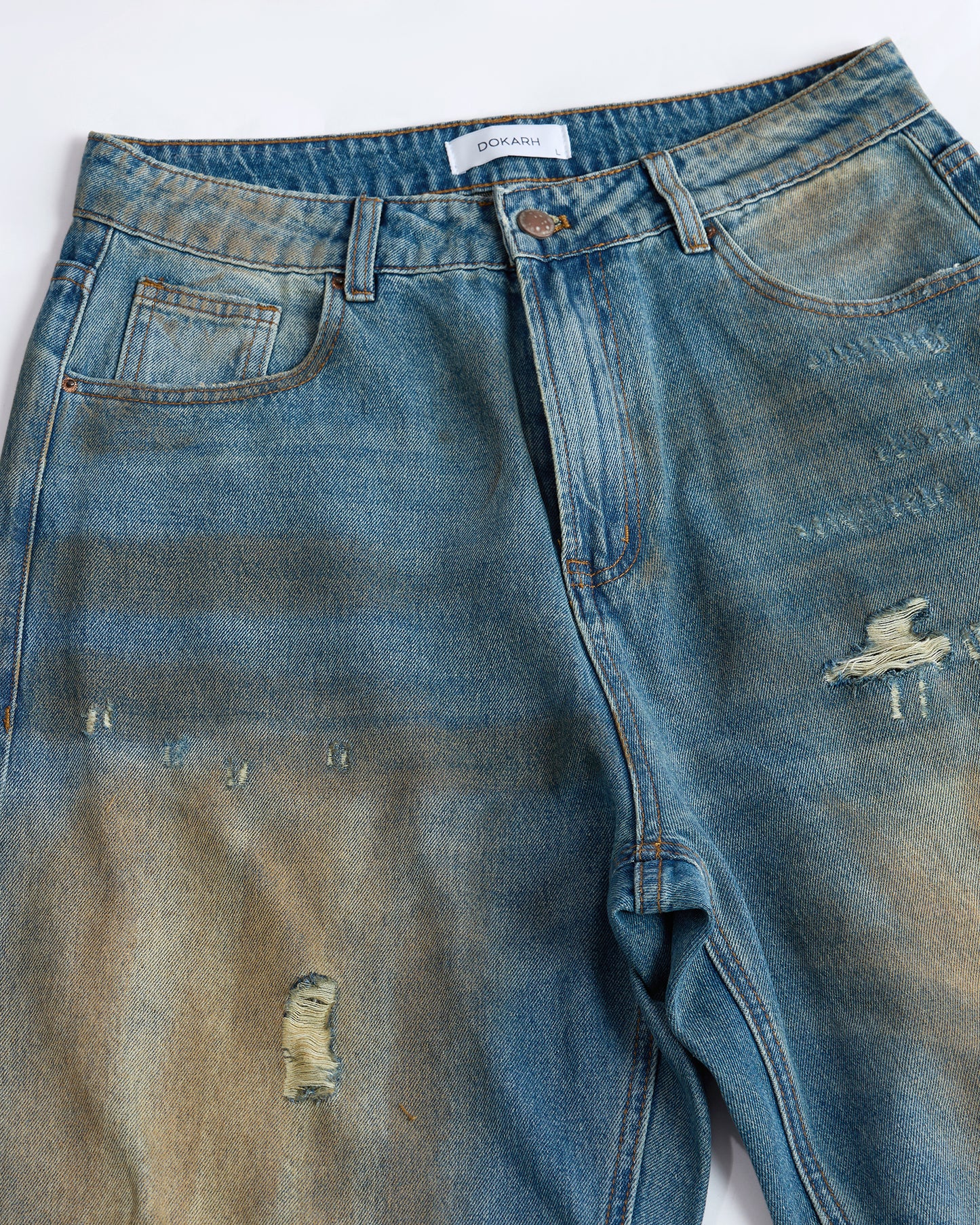 DISTRESSED OIL-WASHED BAGGY JEANS