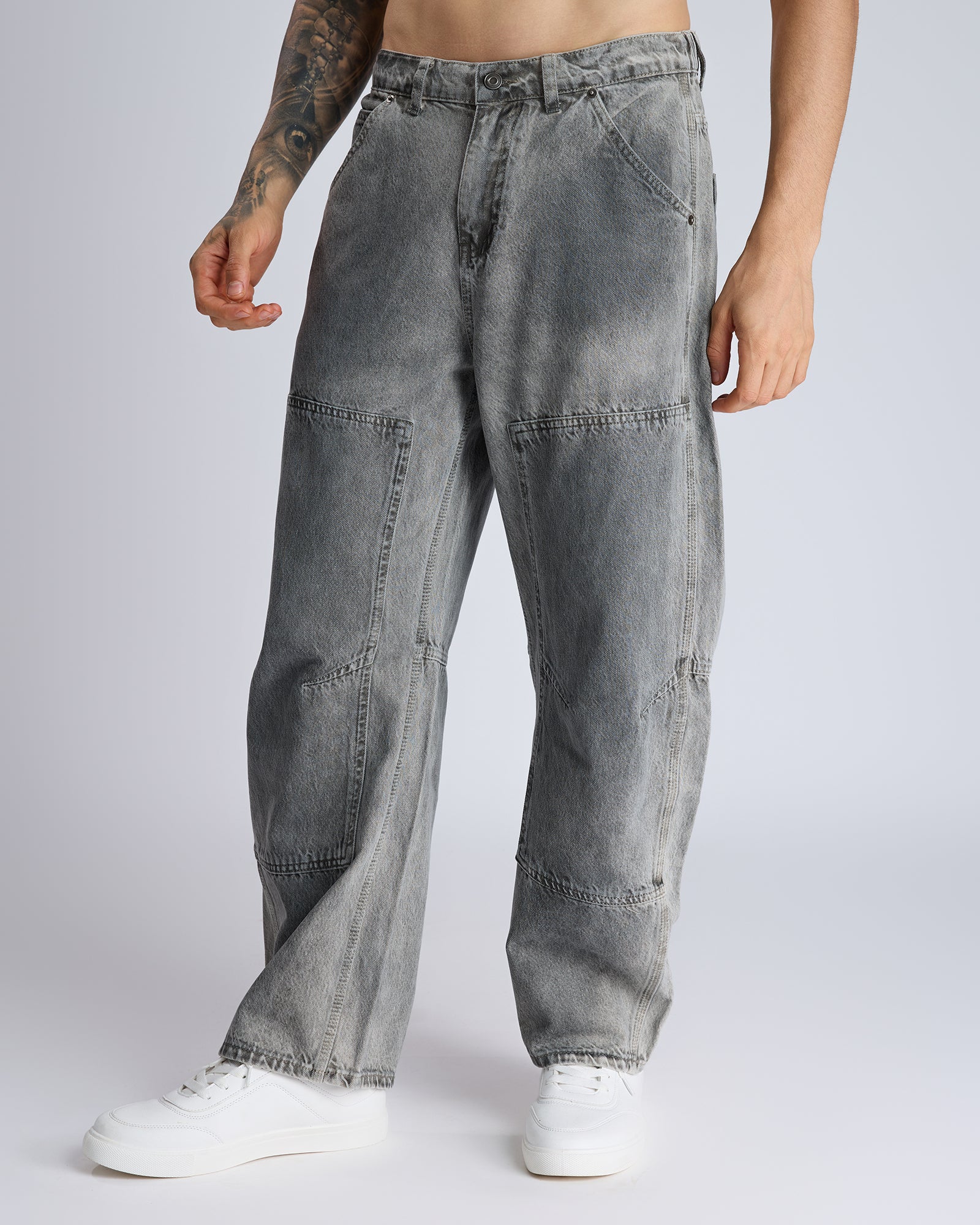 SEAMED WIDE-LEG JEANS