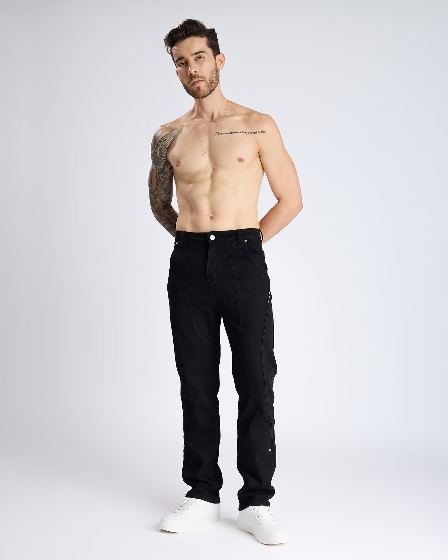 STRAIGHT-LEG JEANS WITH METAL STUD DETAIL