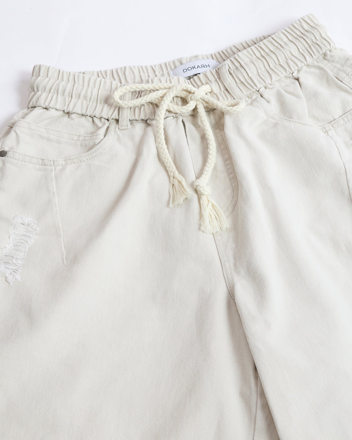 DISTRESSED WIDE-LEG DENIM SHORTS