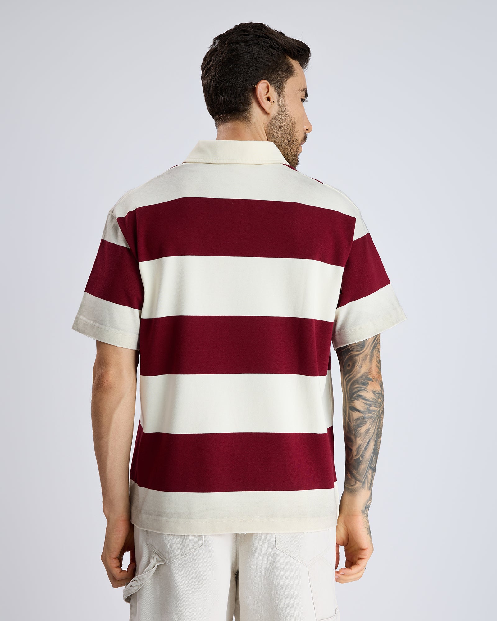 POPLIN COLLAR STRIPED POLO T-SHIRT