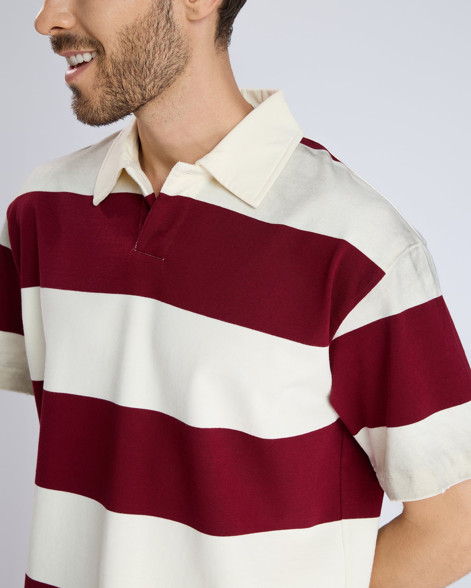 POPLIN COLLAR STRIPED POLO T-SHIRT