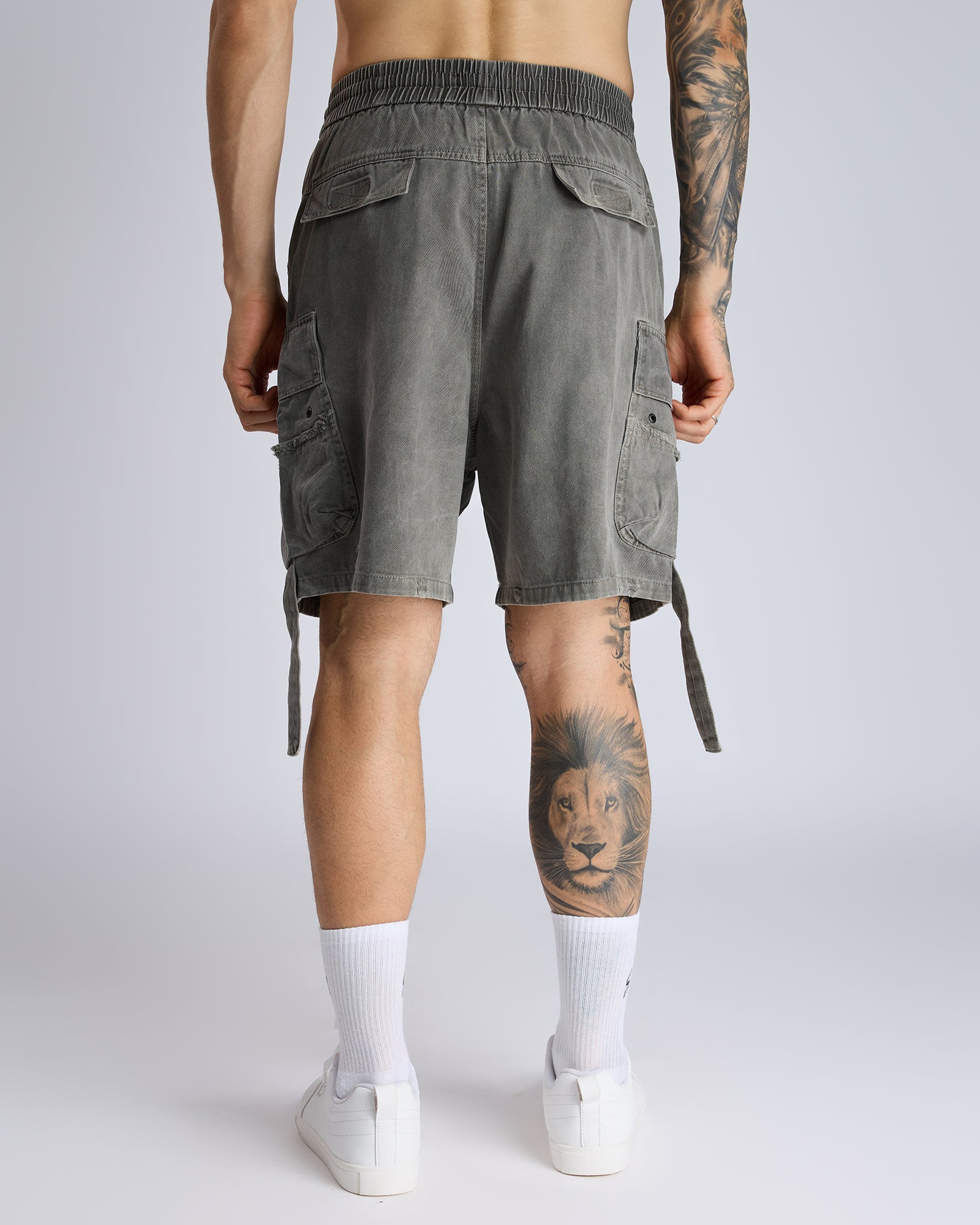 WASHED CARGO SHORTS WITH SIDE FLAP POCKETS