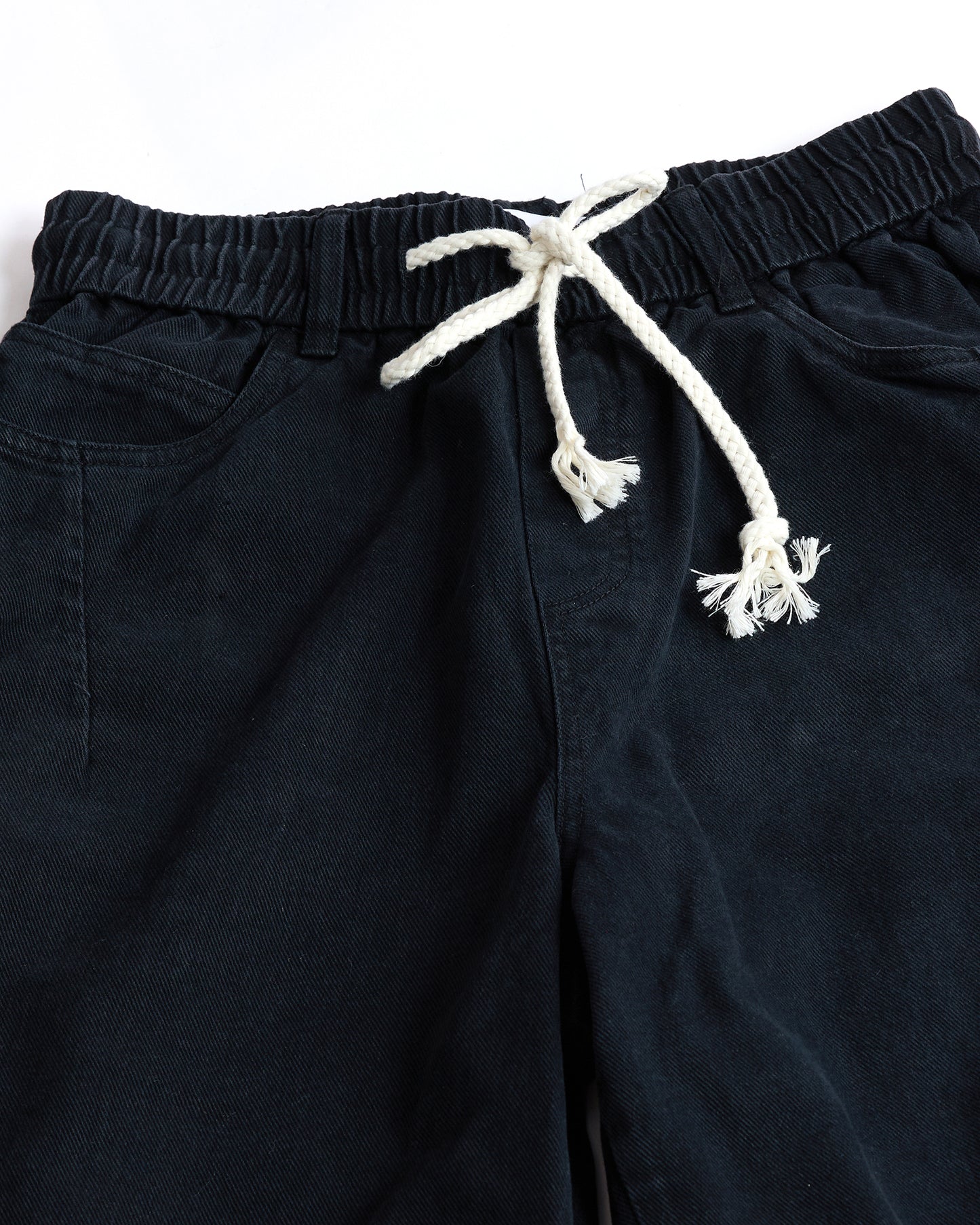 BLACK DENIM KNEE-LENGTH SHORTS