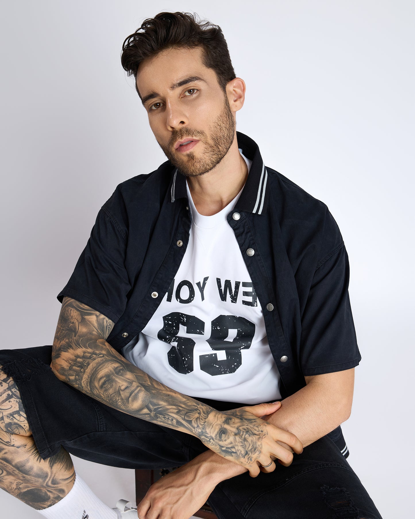 SHORT-SLEEVE VARSITY JACKET