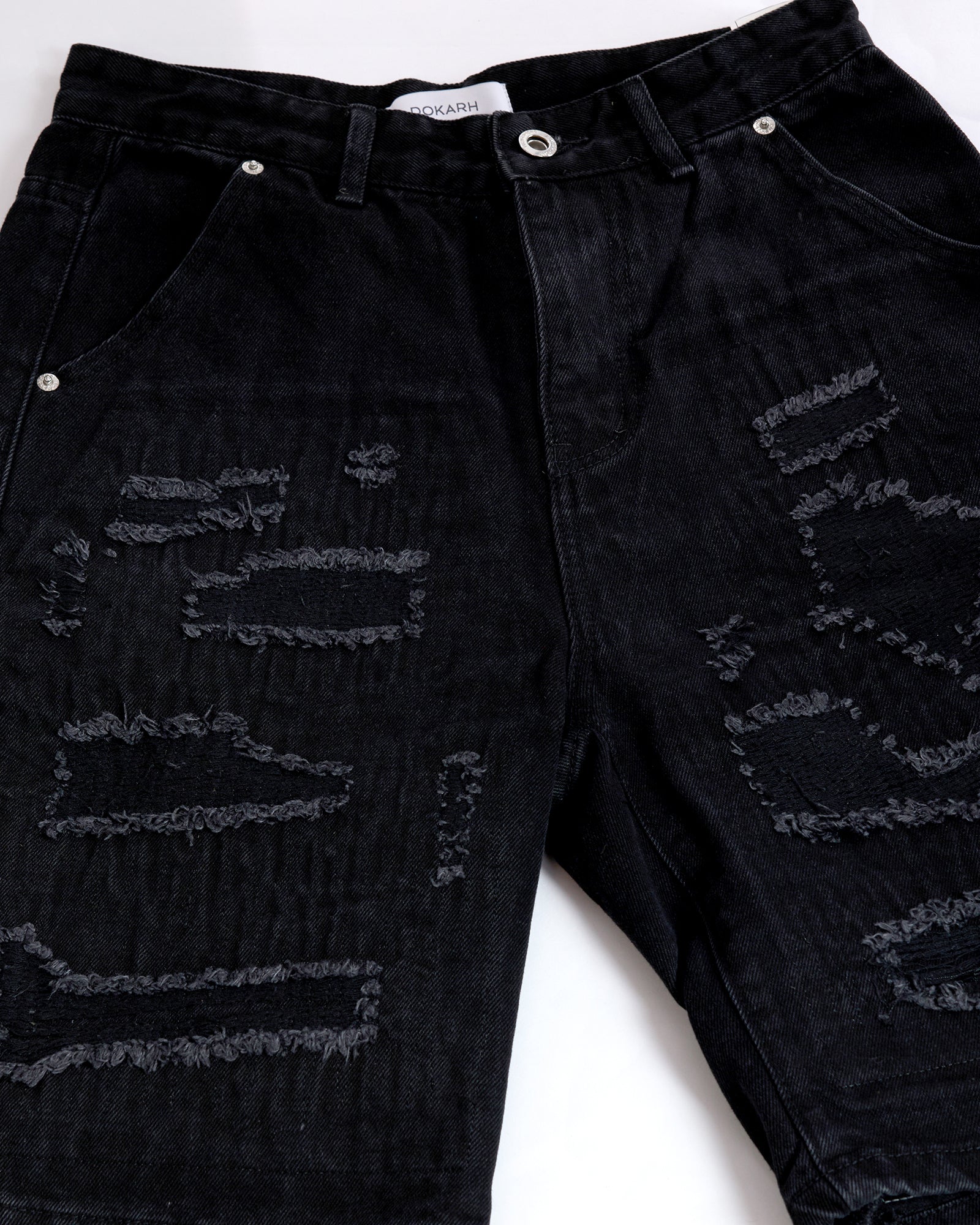 TEXTURED BLACK DENIM JORTS
