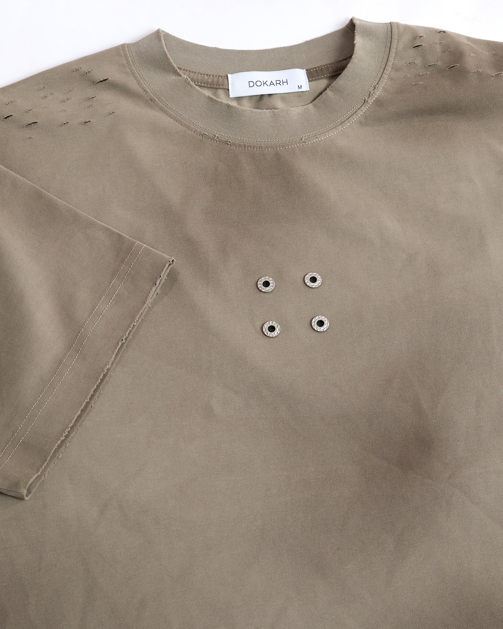 RIPPED T-SHIRT WITH METAL DETAIL