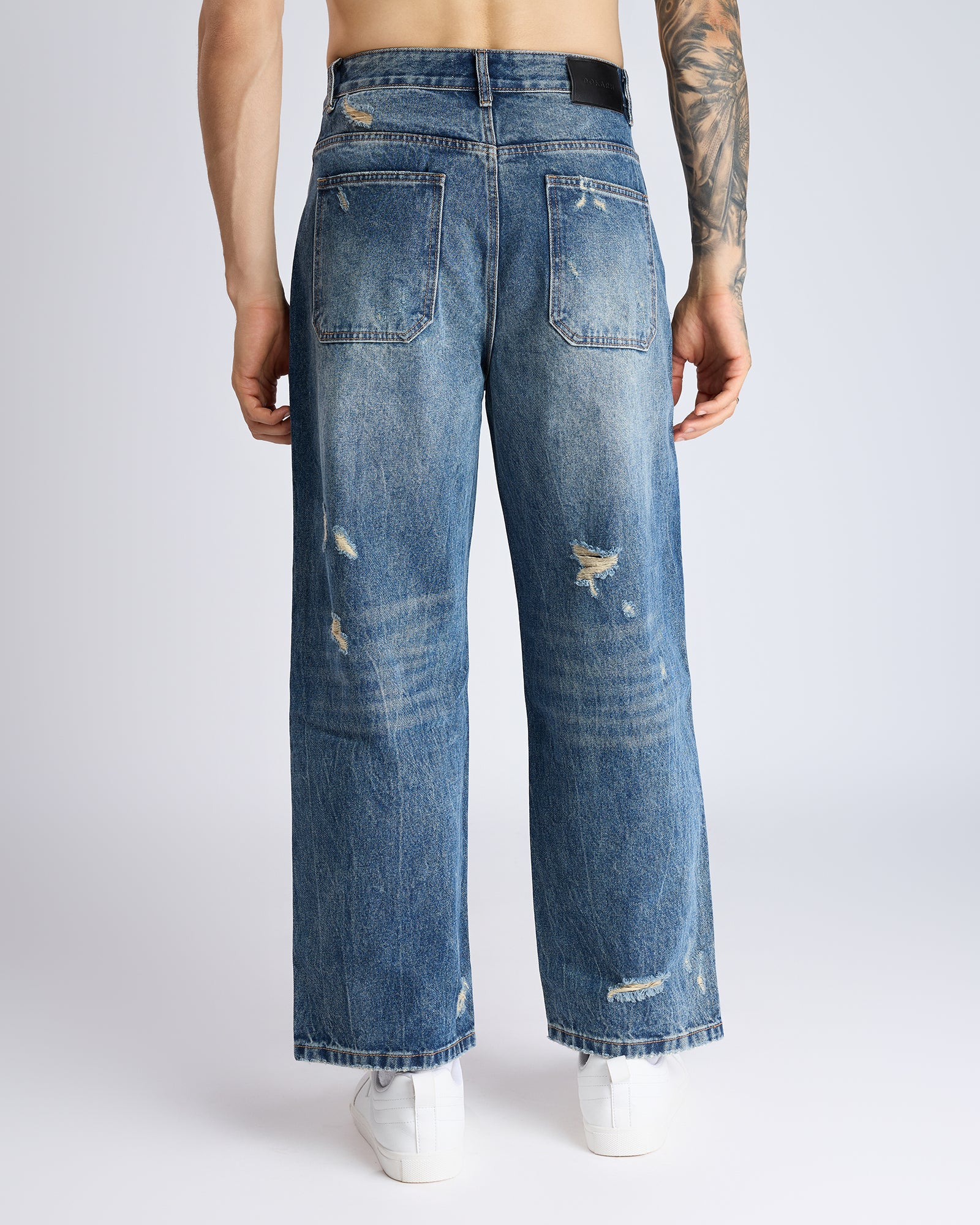 RIPPED STRAIGHT-LEG DENIM JEANS
