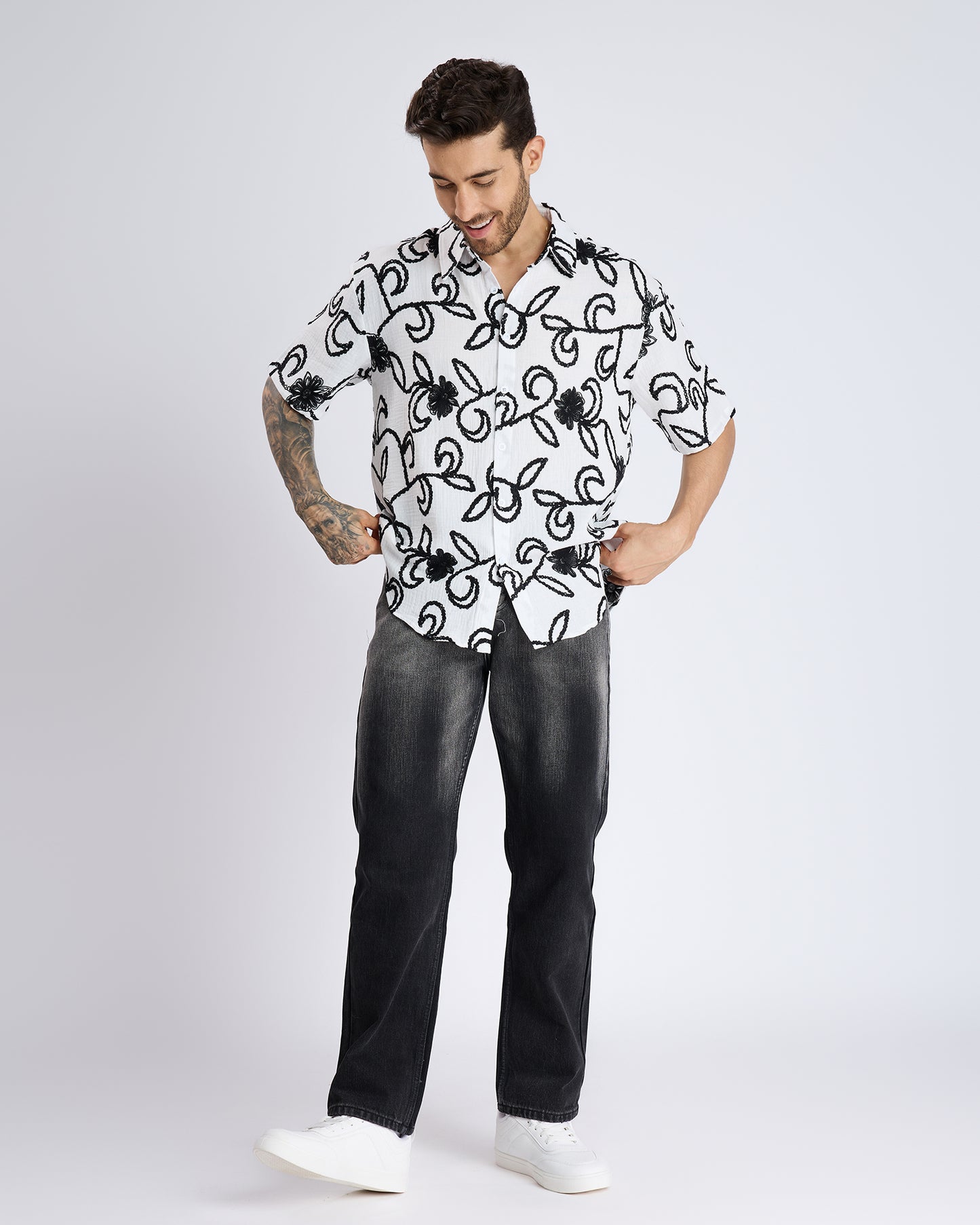 TEXTURED SHIRT WITH SEQUIN EMBROIDERY