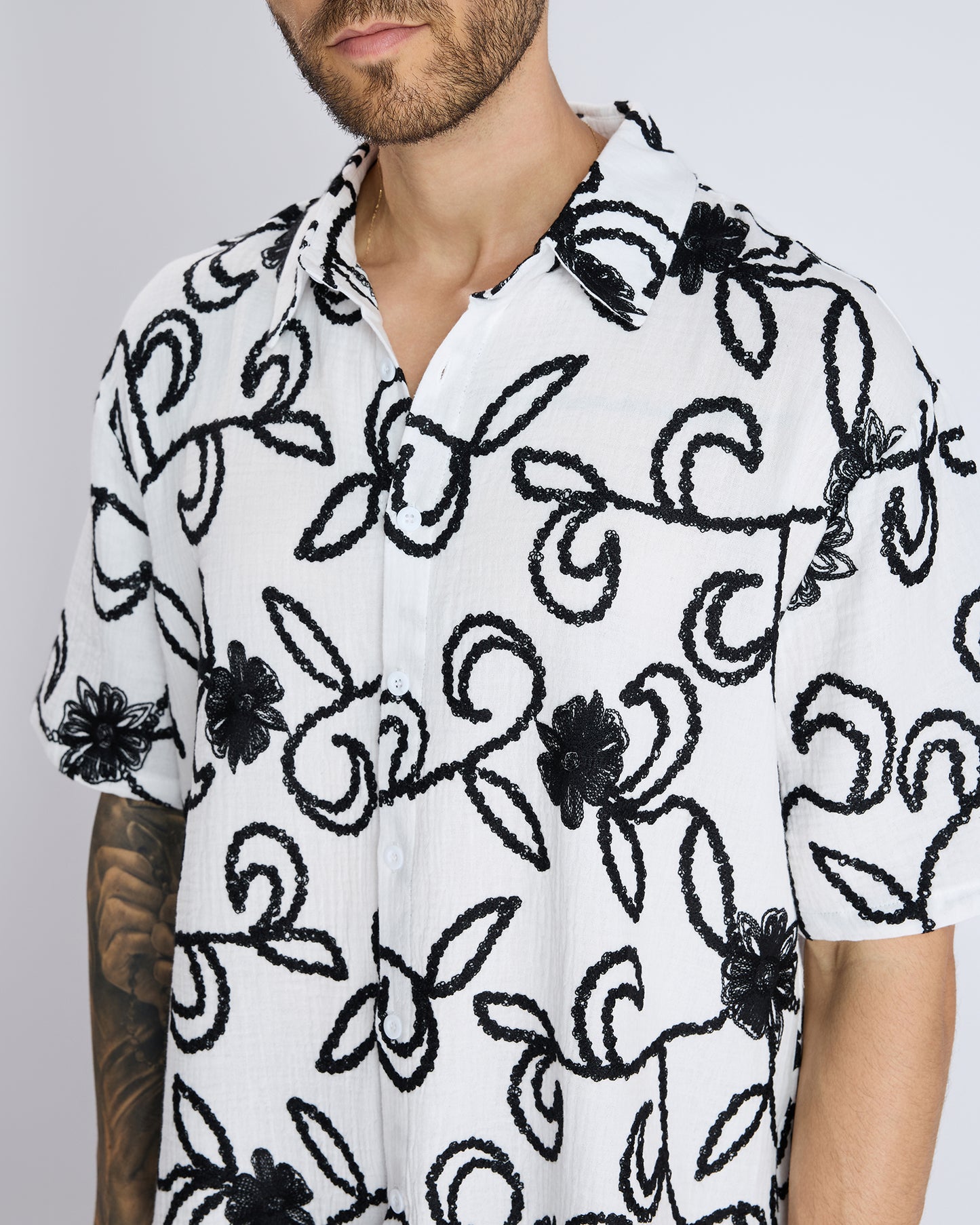 TEXTURED SHIRT WITH SEQUIN EMBROIDERY