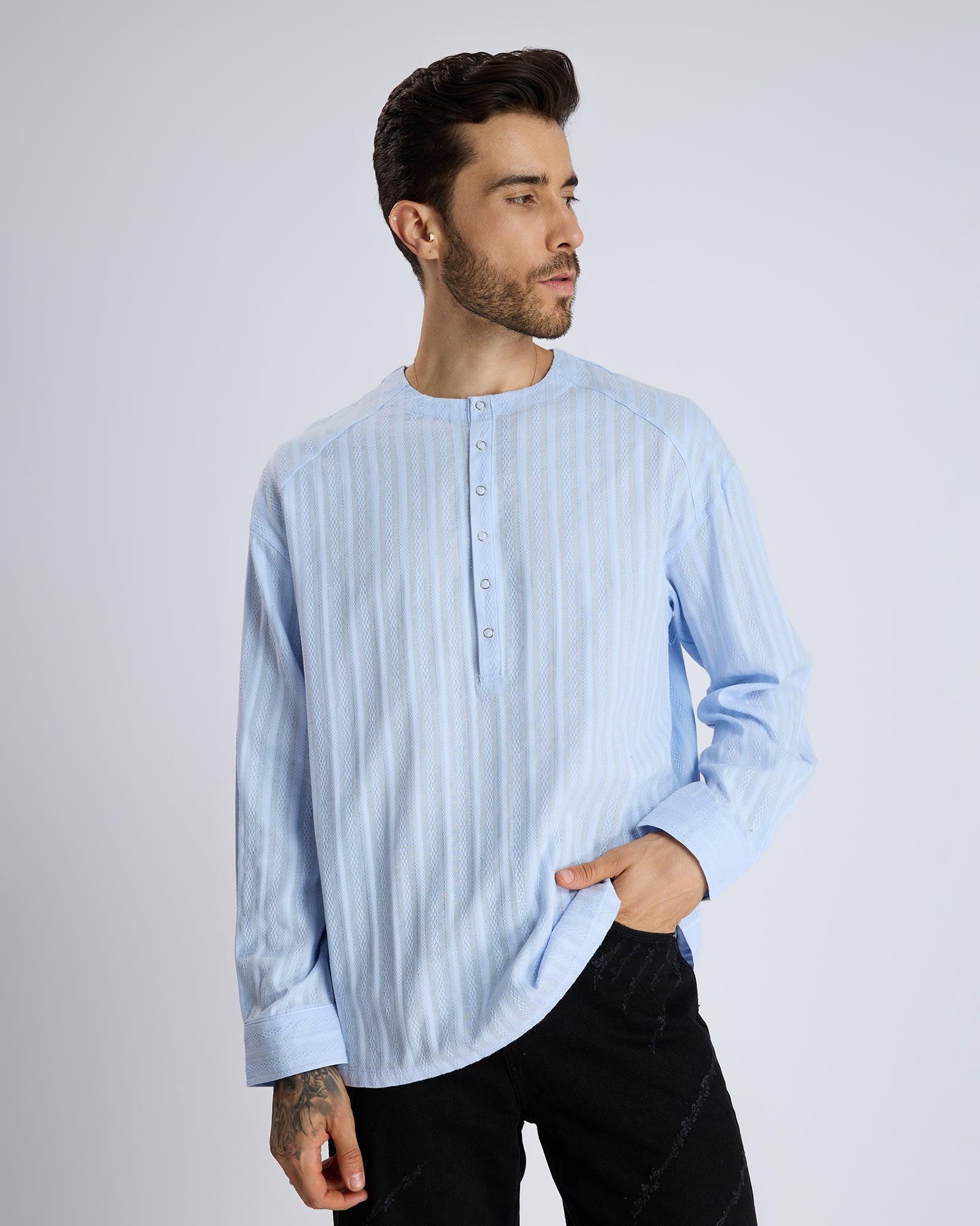 TEXTURED BLUE SHIRT by DOKARH