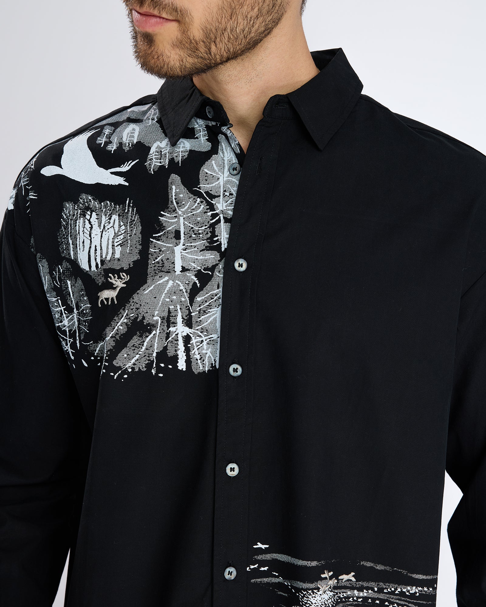FOREST PRINT BLACK COTTON SHIRT