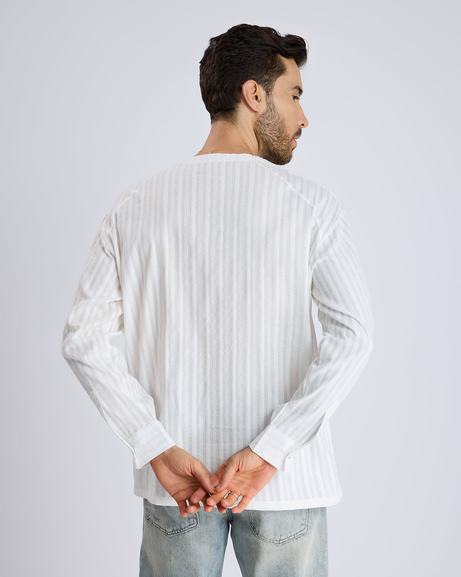 WHITE TEXTURED COLLAR SHIRT by DOKARH