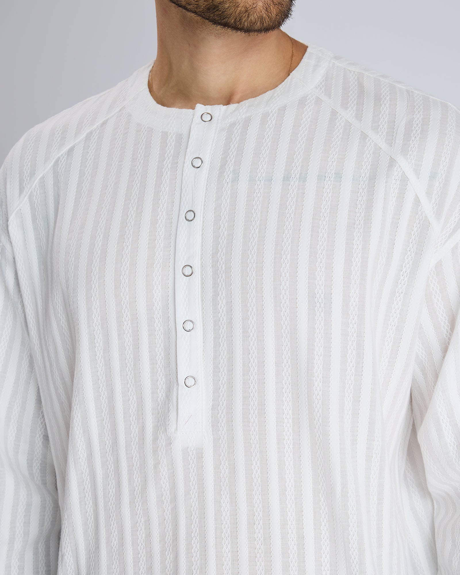 WHITE TEXTURED COLLAR SHIRT by DOKARH