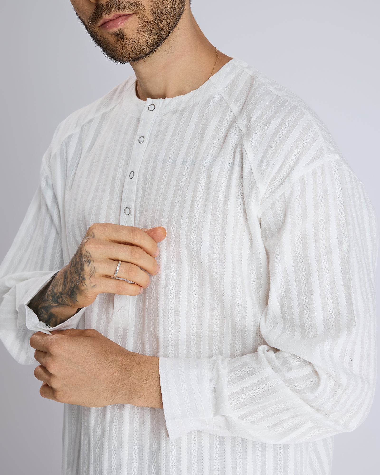 WHITE TEXTURED COLLAR SHIRT by DOKARH