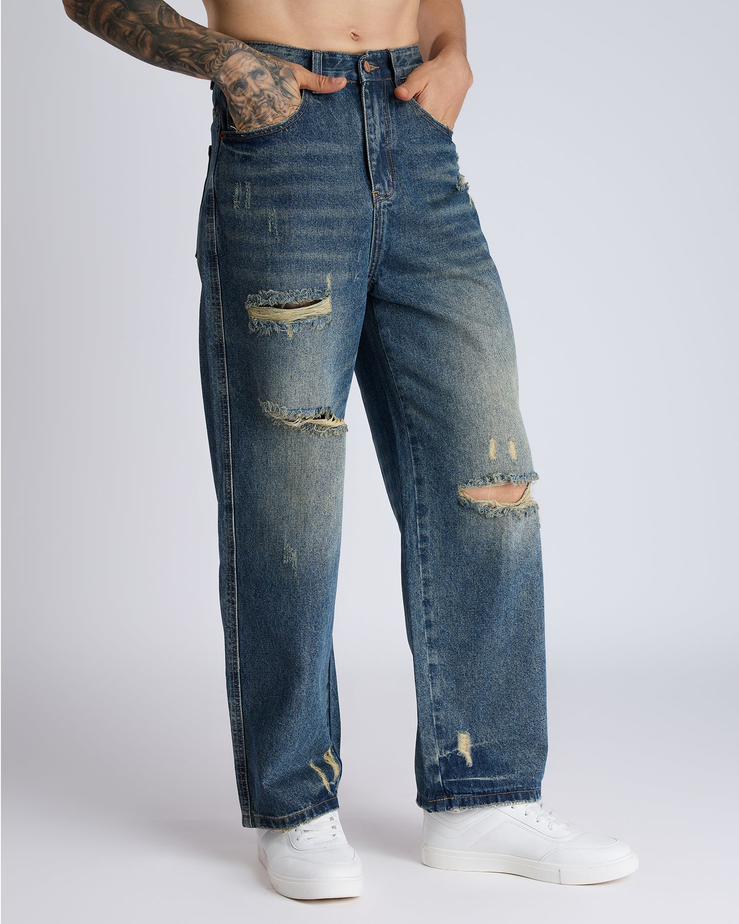 BLUE DENIM WIDE-LEG JEANS