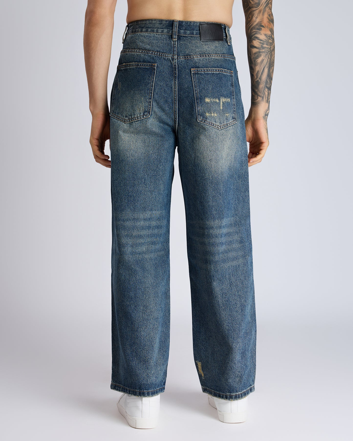 BLUE DENIM WIDE-LEG JEANS