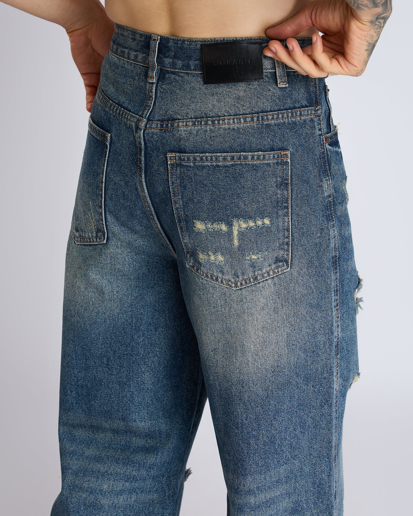 BLUE DENIM WIDE-LEG JEANS
