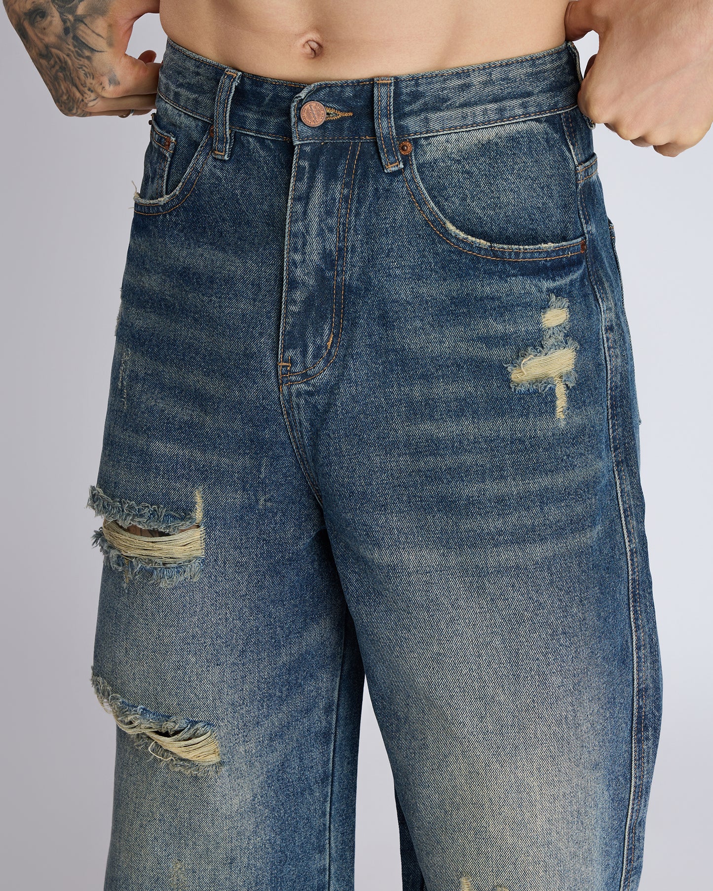 BLUE DENIM WIDE-LEG JEANS