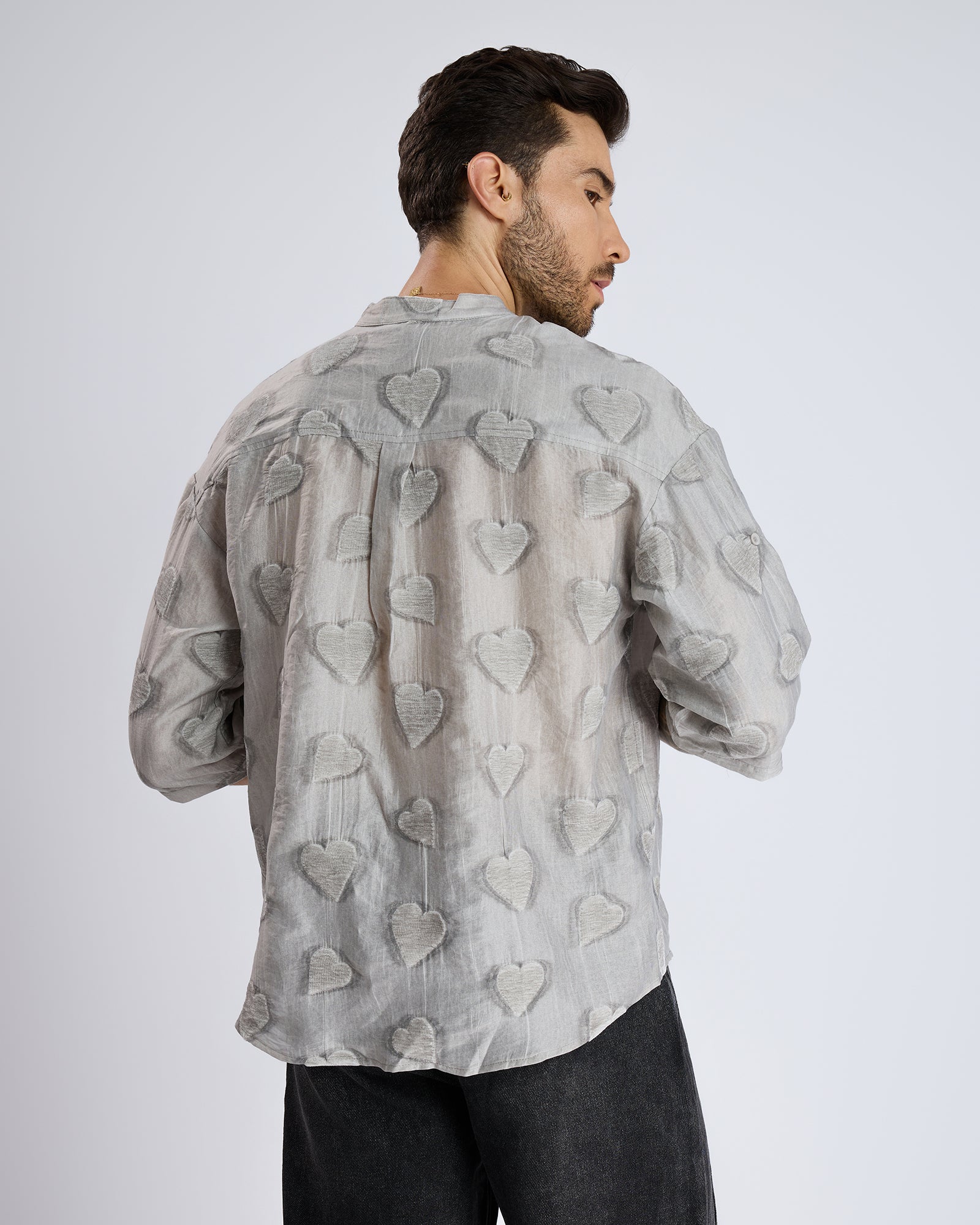 TEXTURED MANDARIN COLLAR SHIRT