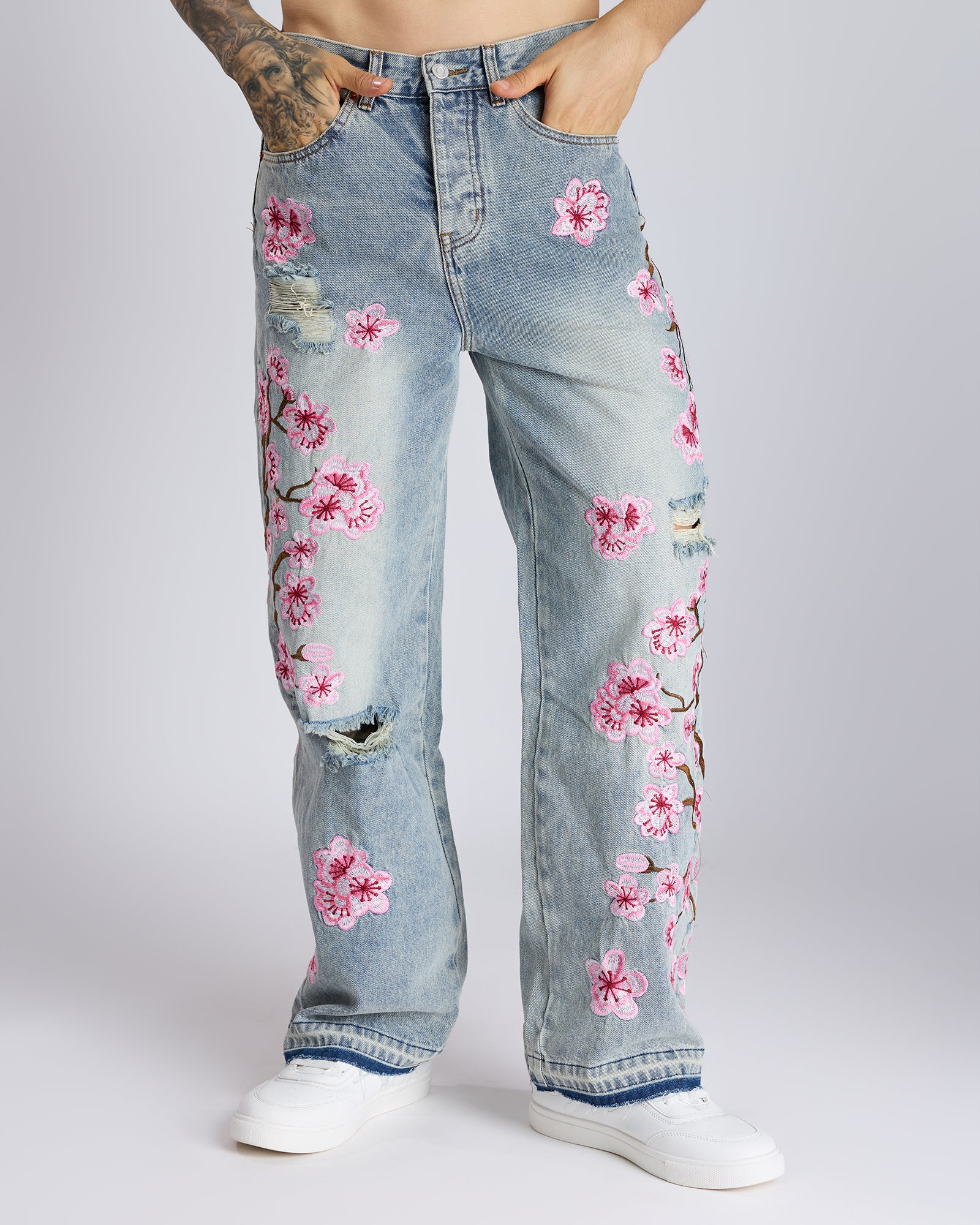 CHERRY BLOSSOM EMBROIDERED JEANS