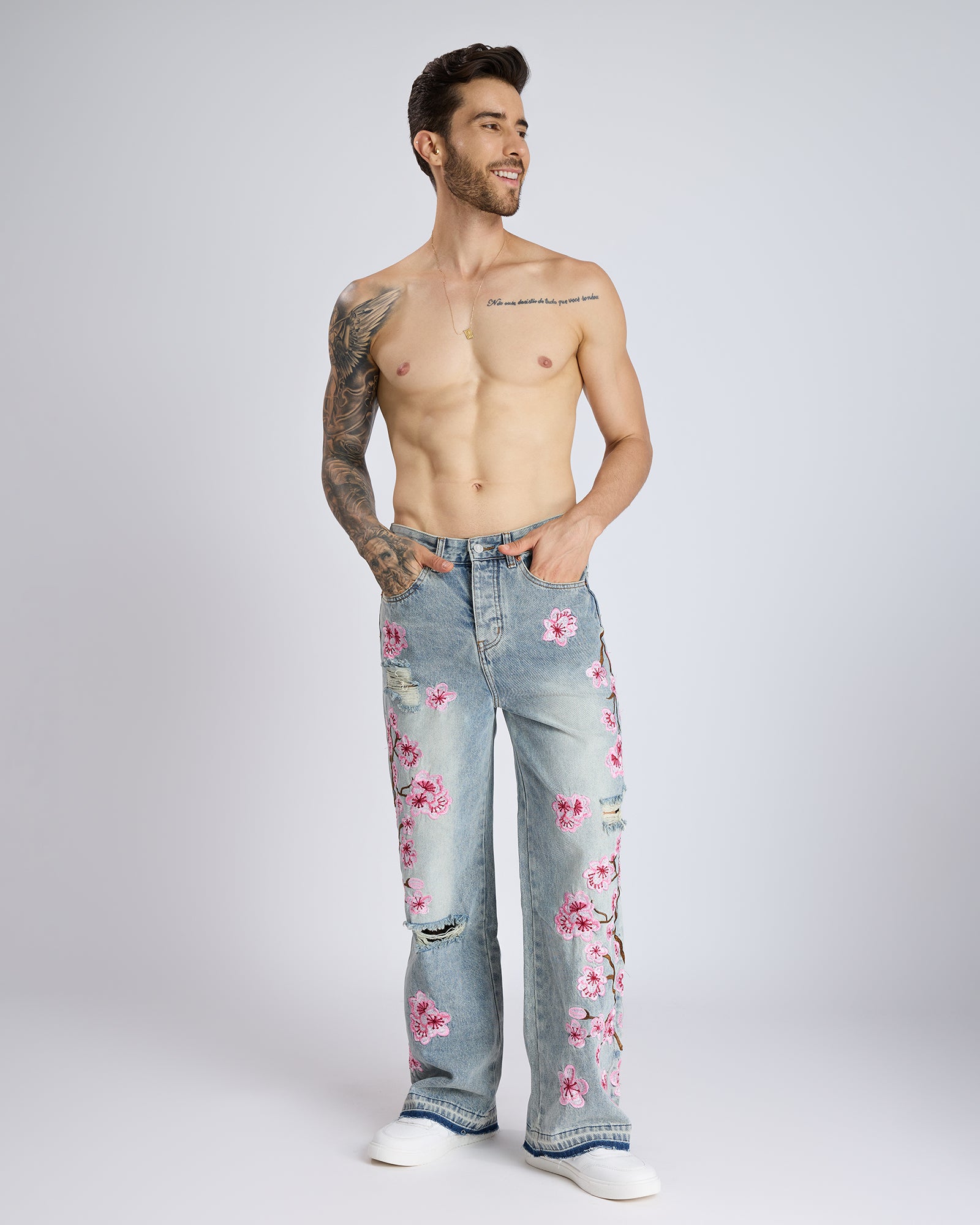 CHERRY BLOSSOM EMBROIDERED JEANS