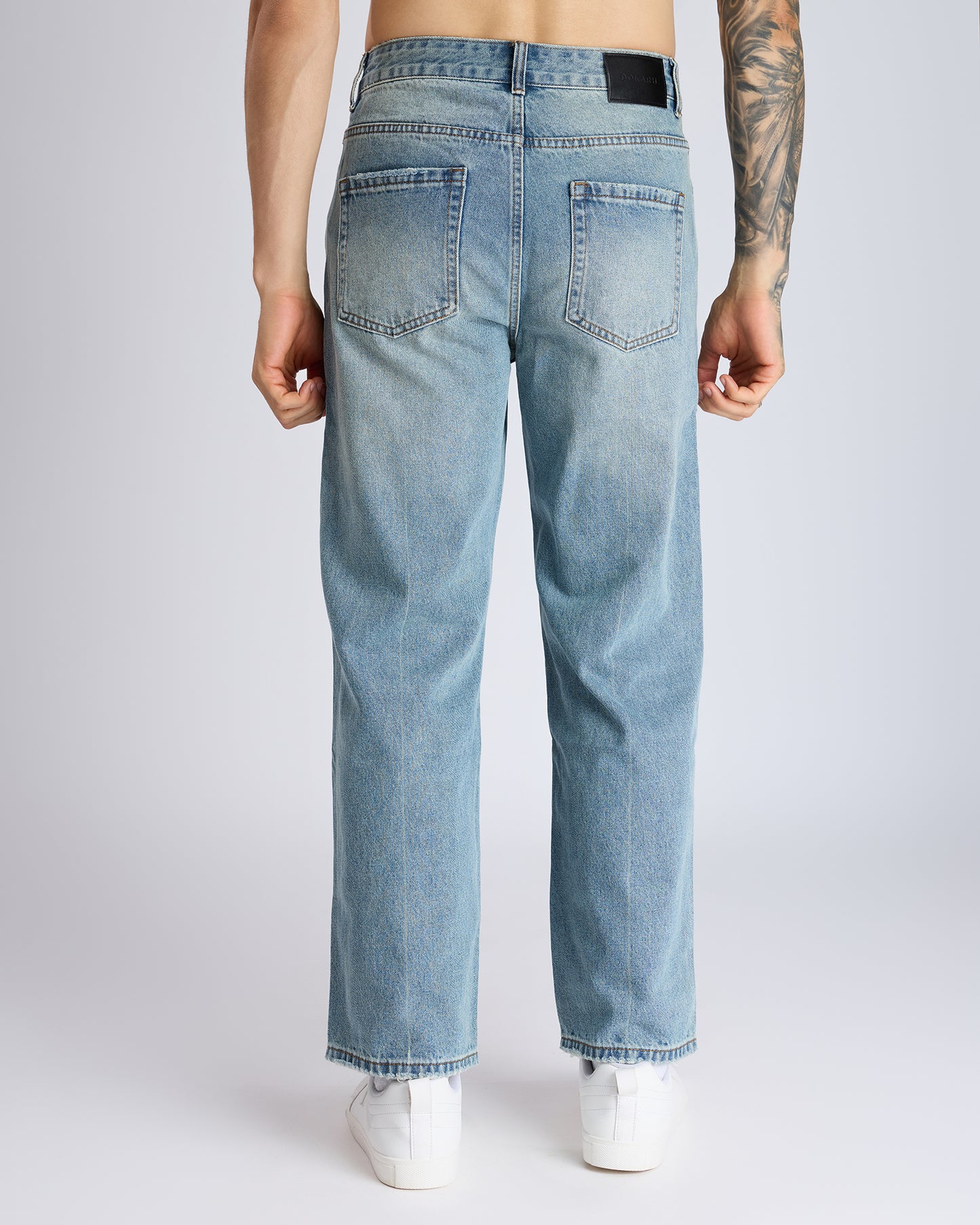 STRAIGHT-LEG FADED BLUE DENIM