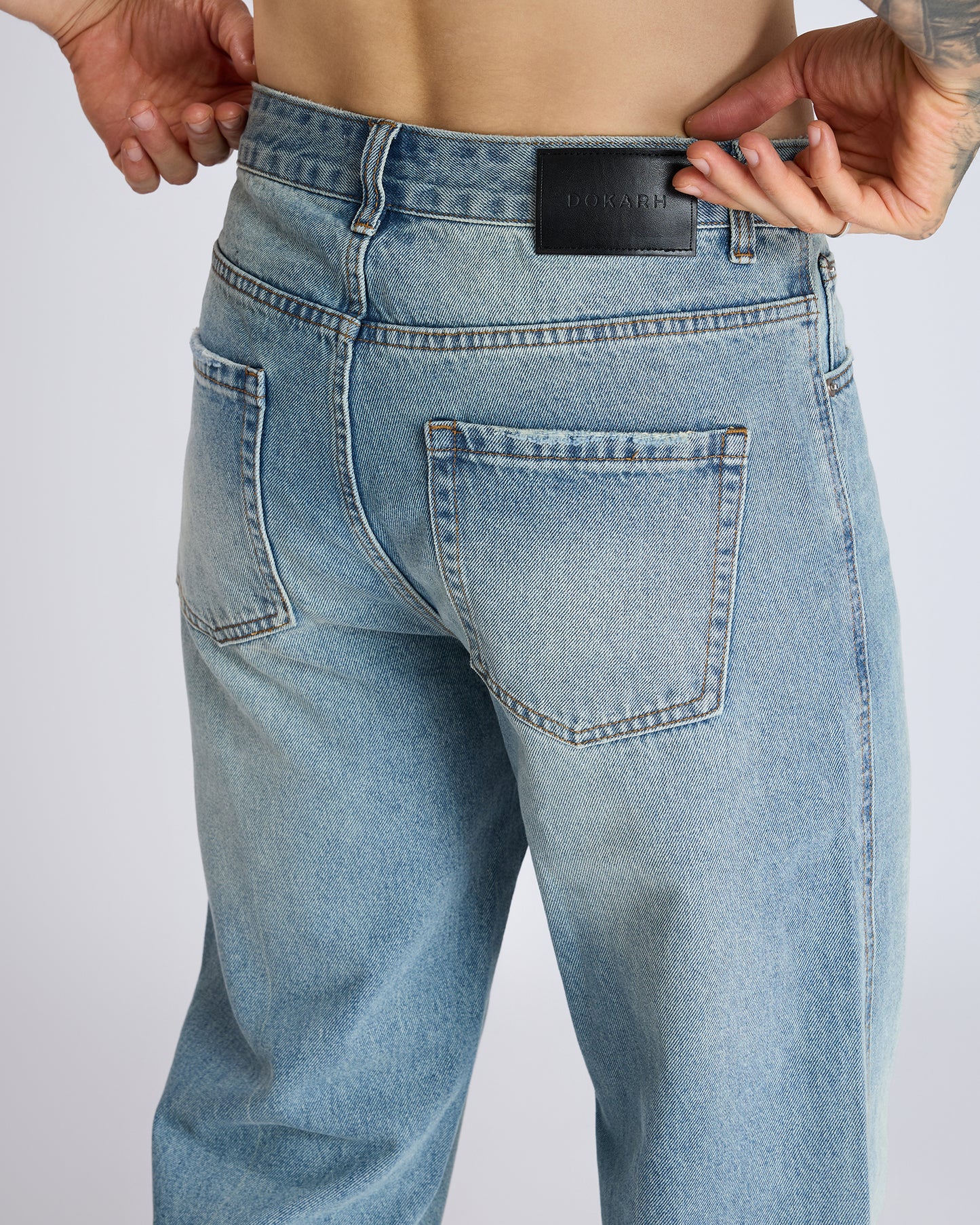 STRAIGHT-LEG FADED BLUE DENIM
