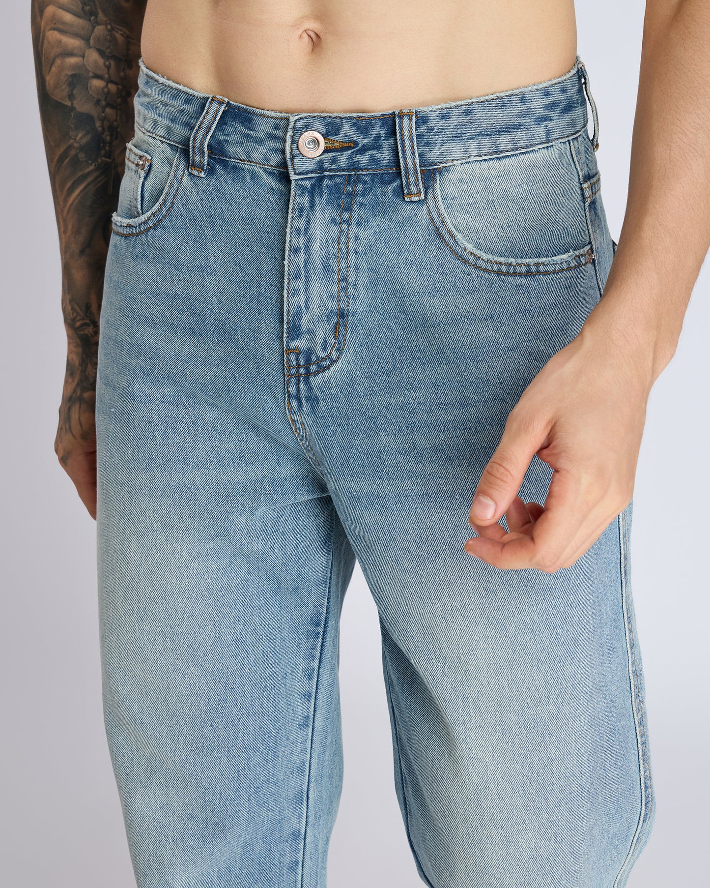 STRAIGHT-LEG FADED BLUE DENIM