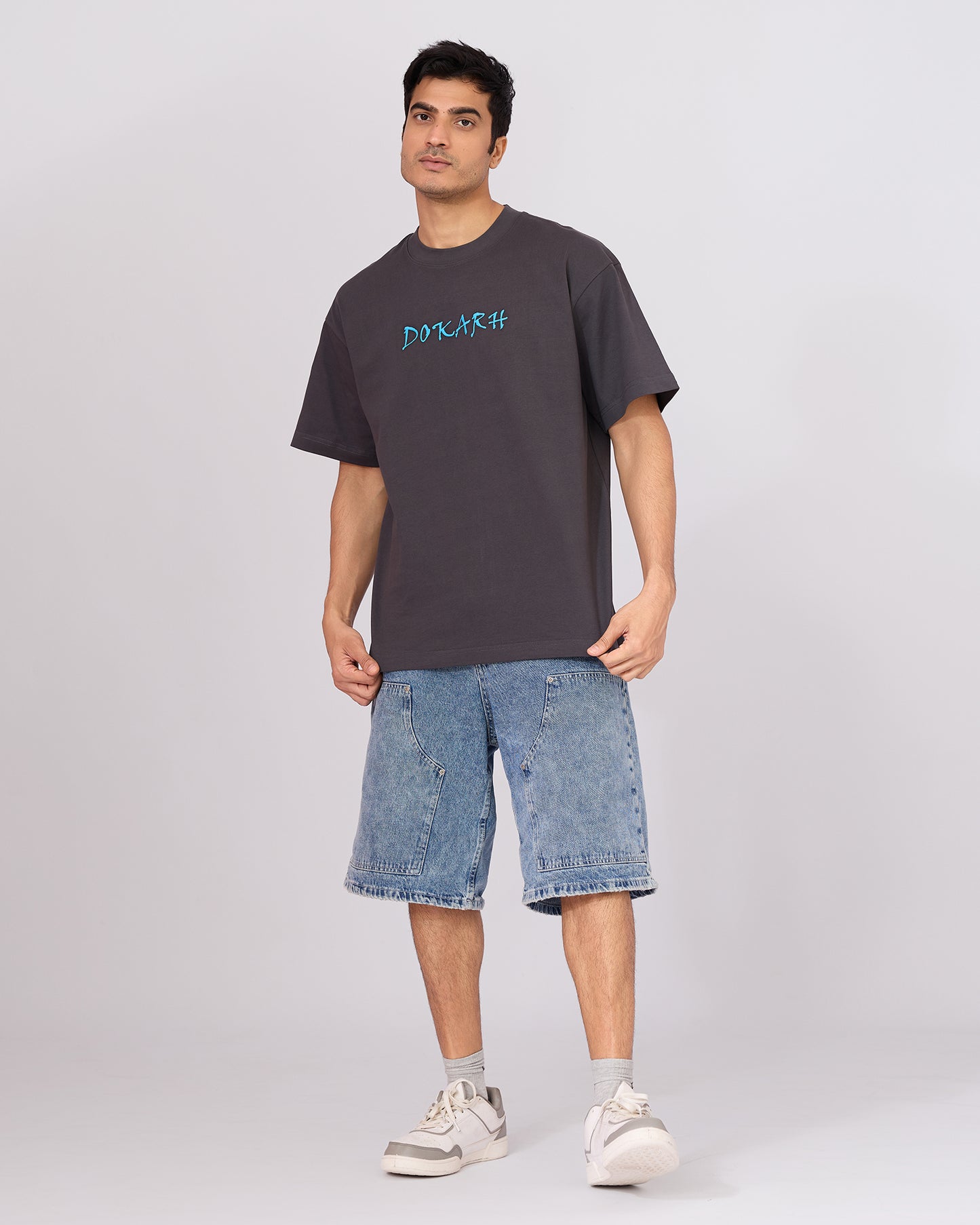 CHARCOAL GREY FLORAL OVERSIZED T-SHIRT