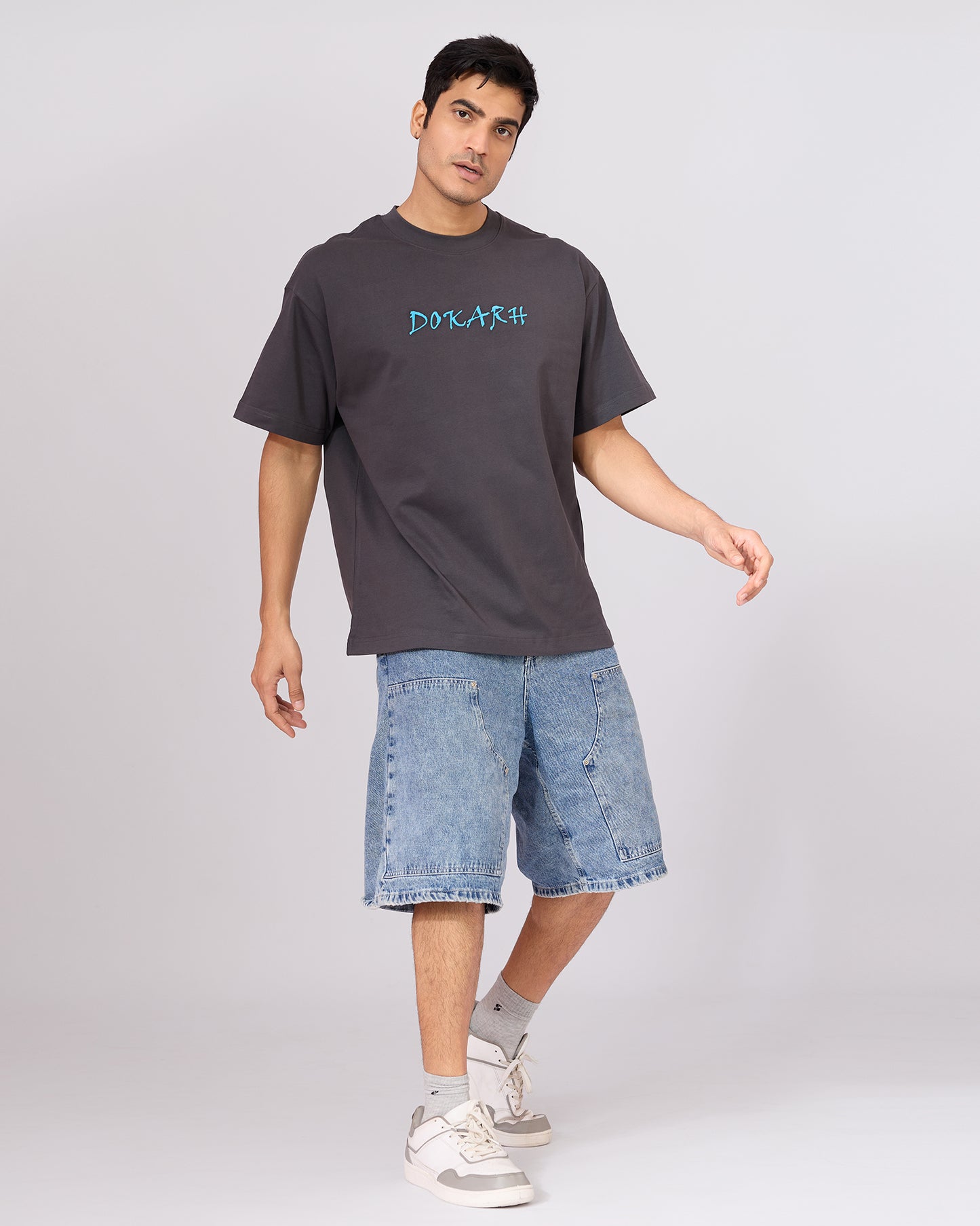 CHARCOAL GREY FLORAL OVERSIZED T-SHIRT