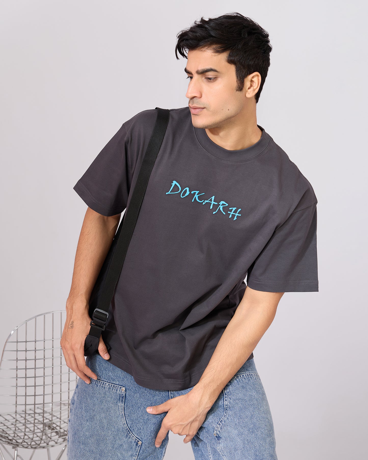 CHARCOAL GREY FLORAL OVERSIZED T-SHIRT