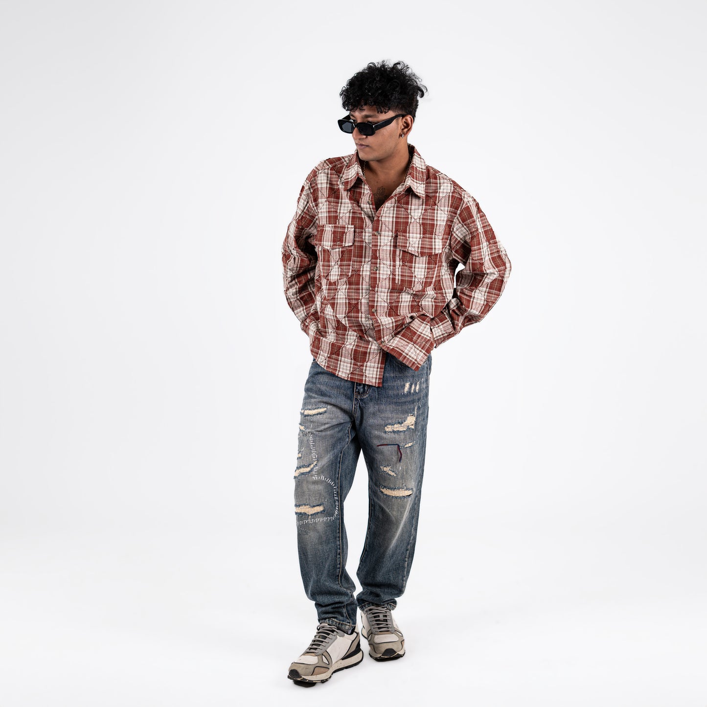 Men's Quilted Oversized Checkered Shirt