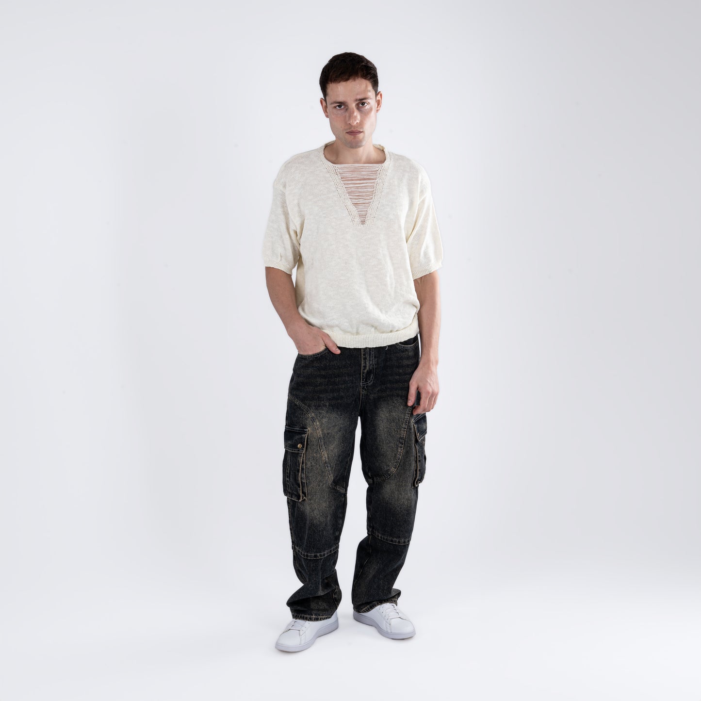 Faded Dark Wash Cargo Jeans