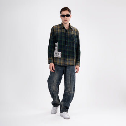 Men's Vintage Patchwork Plaid Shirt