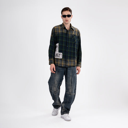 Men's Vintage Patchwork Plaid Shirt