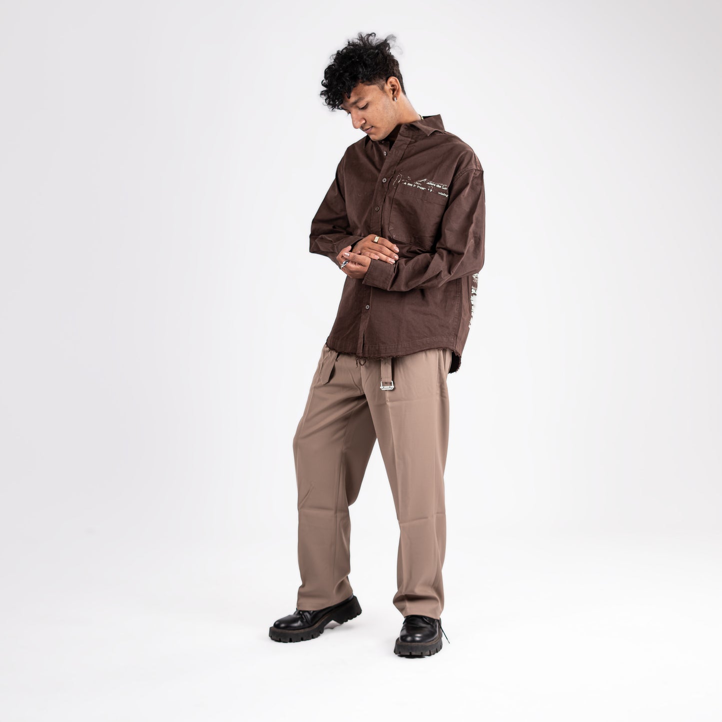 Beige Belted Korean Trousers