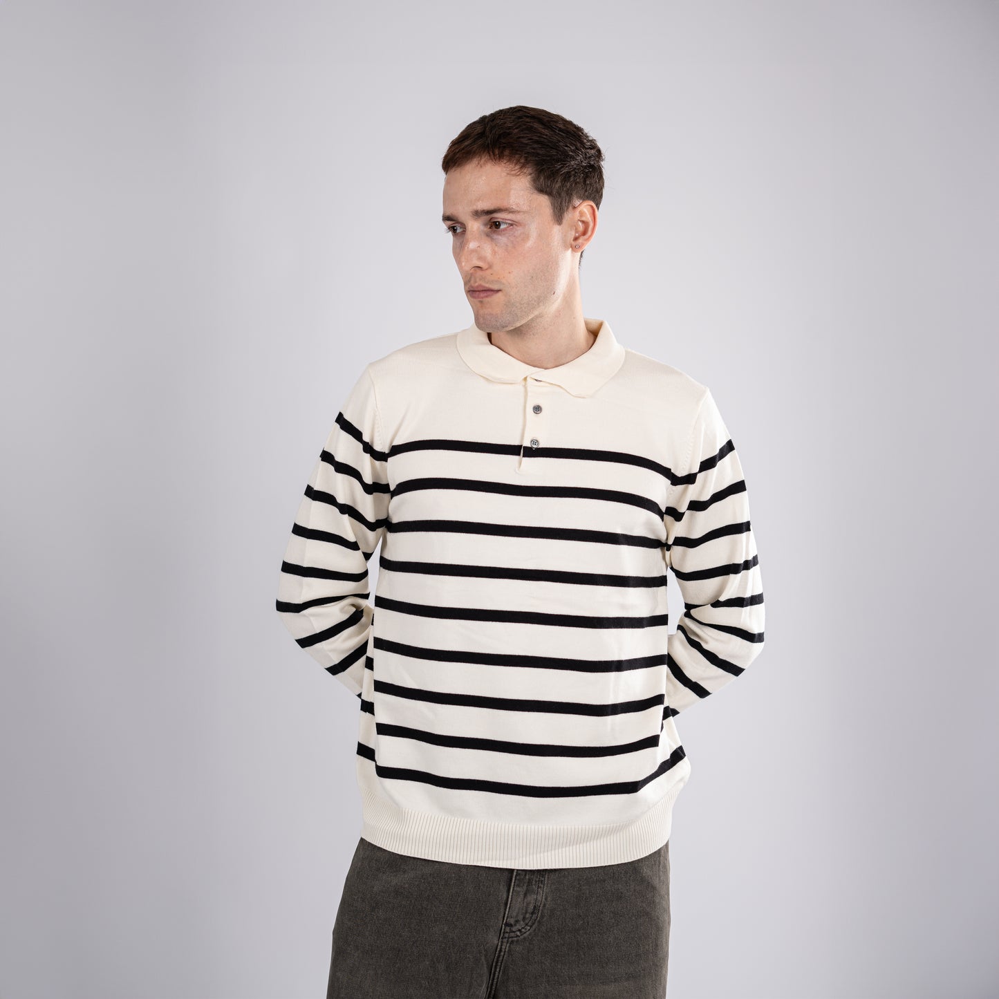 Classic Striped Polo Sweatshirt