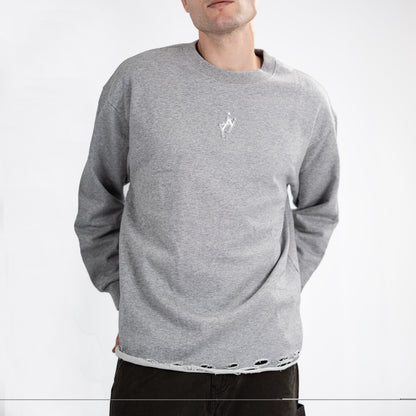 Men's Grey Distressed Hem Sweatshirt