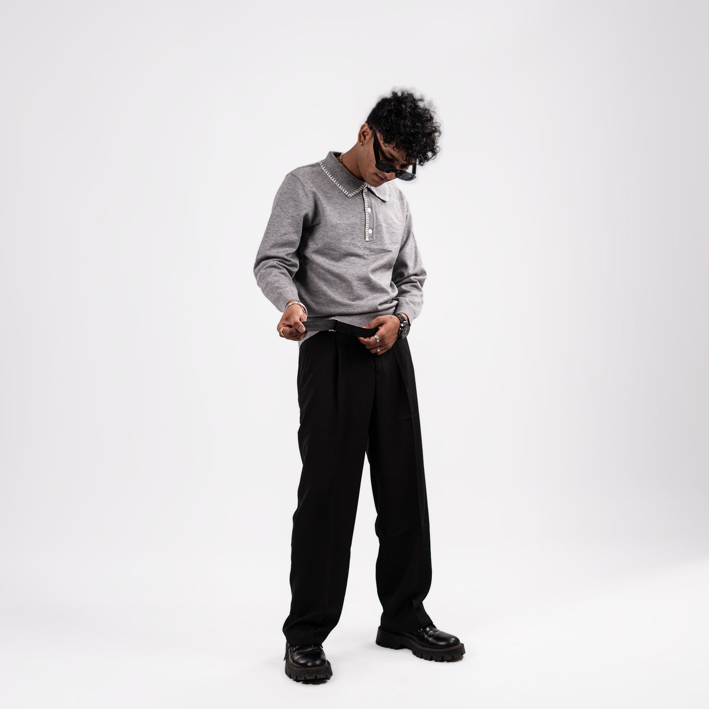 Men's Black Belted KoreanTrousers