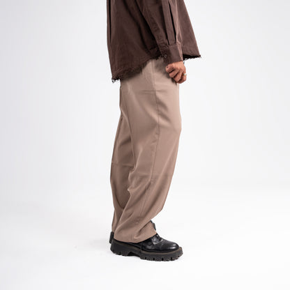 Beige Belted Korean Trousers