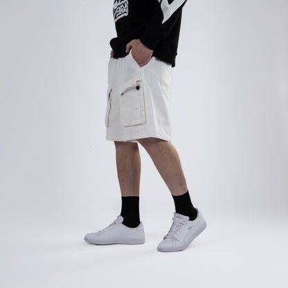 White Utility Cargo Shorts