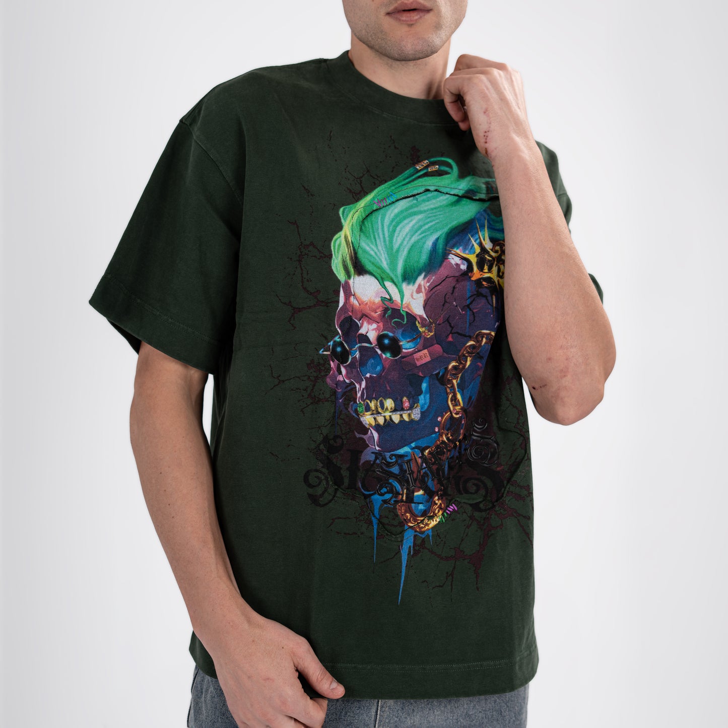 Forest Green 340GSM Heavyweight Skull Graphic Tee