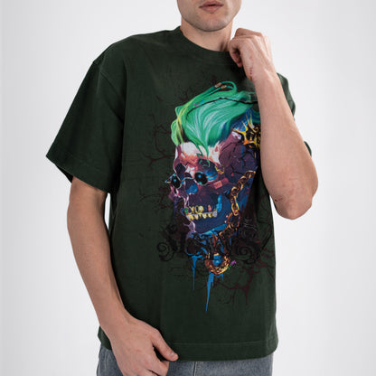 Forest Green 340GSM Heavyweight Skull Graphic Tee