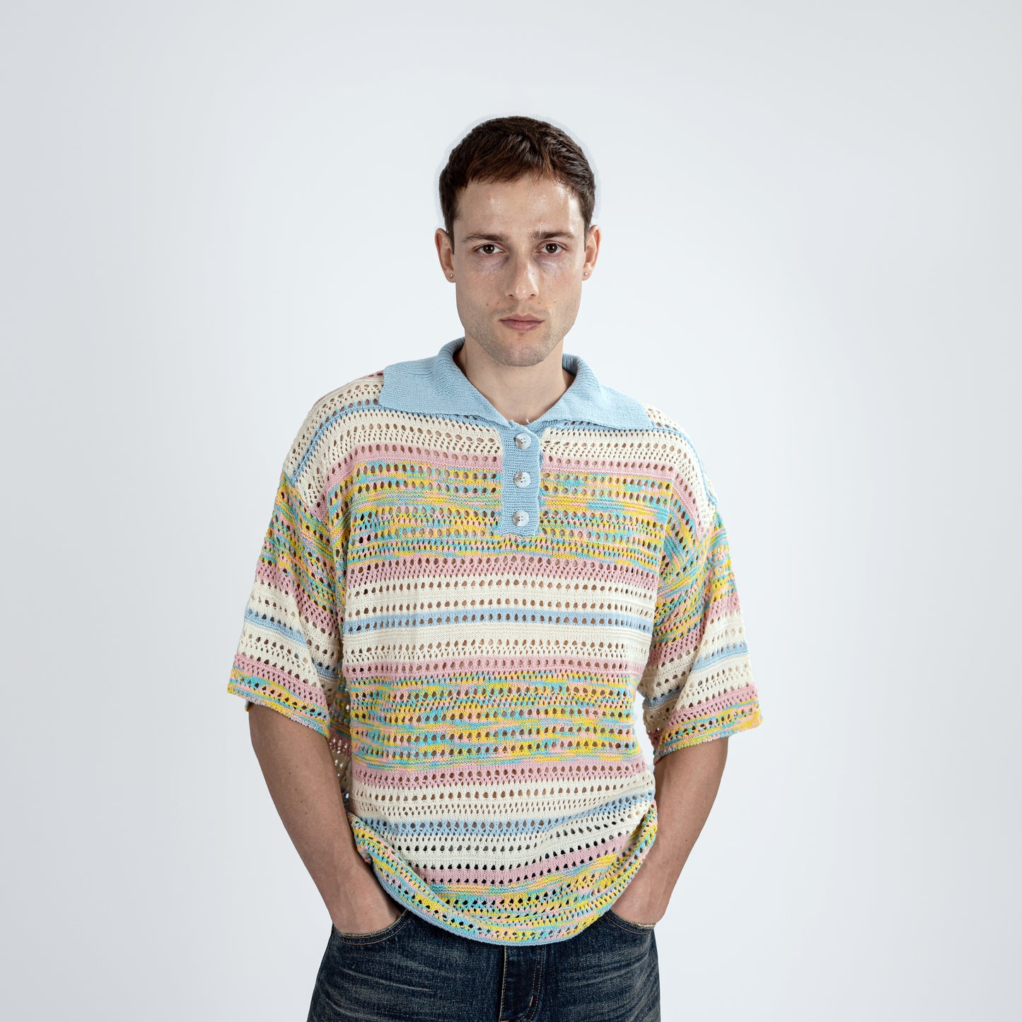 Pastel Dream Crochet Polo T-Shirt