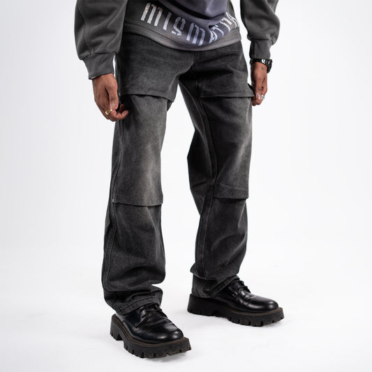 Men's Distressed Black Utility Jeans