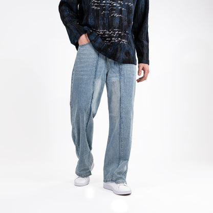 Men's Light Wash Wide-Leg Jeans