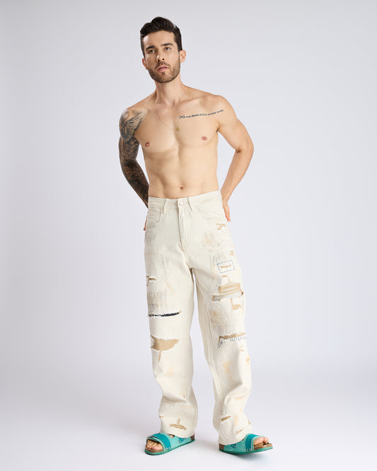 STRAIGHT-LEG JEANS WITH PATCHWORK DETAIL